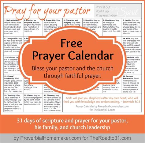 Free Pray For Your Pastor 31 Day Prayer Calendar ~ Talking Mom2mom