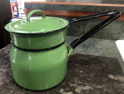 Vintage Green And Black Enamelware Double Boiler S Etsy Vintage