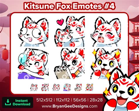 Kitsune Fox Twitch Emotes Facepalm Thinking Uno Reverse KEKW Gasp Big