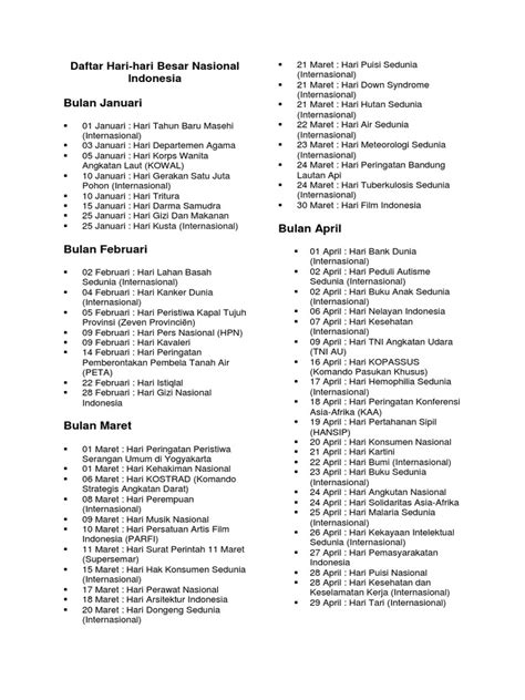 Daftar Hari Peringatan Nasional Pdf