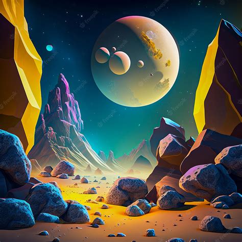 Paisaje De Fantasía De Otro Planeta Con Rocas Piedras Voladoras Espacio Exterior E Ilustración