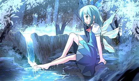 Hd Wallpaper Barefoot Blue Bow Cirno Dress Eyes Hair Risutaru