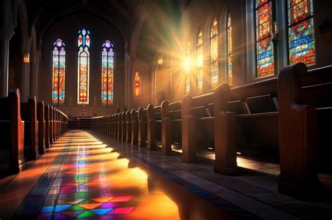 Premium Ai Image Sunlight Shining Through Stained Glass Windows In A