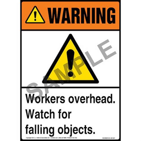 Warning Workers Overhead Watch For Falling Objects Sign With Icon Ansi