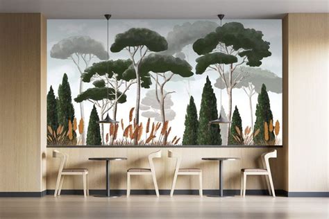 Muralconcept Papier Peint Fresque Murale Cypr S Pins Et Herbes De La