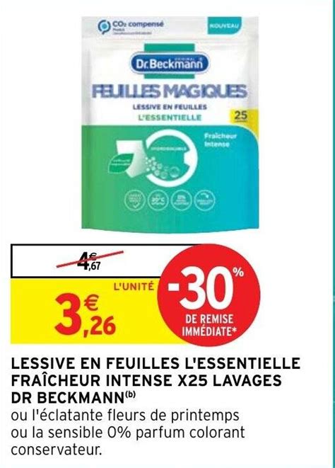 Promo LESSIVE EN FEUILLES L ESSENTIELLE FRAÎCHEUR INTENSE X25 LAVAGES