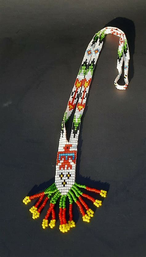 Vintage Native American Seed Bead Necklace Thunderbir Gem