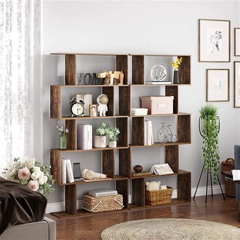 Homefort Geometric Bookshelf 5 Tier Modern Wood Bookcase S Shape