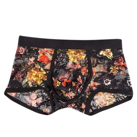 Hommes Sexy Lingerie Dentelle Boxer Slips Sous Vêtements Respirants Culottes xiao1010 Black