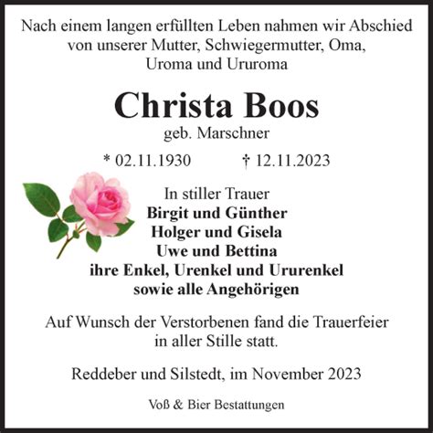 Traueranzeigen Von Christa Boos Marschner Abschied Nehmen De