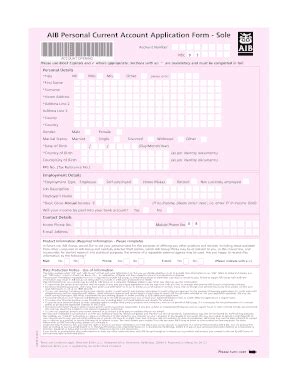 Fillable Online Aib Personal Current Account Application Form Sole