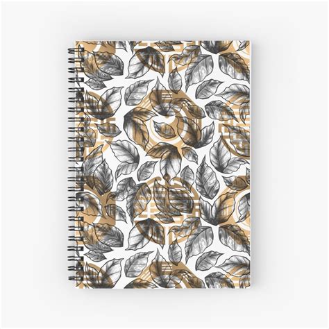 Cuaderno de espiral Hojas dibujadas a mano y símbolos dorados de