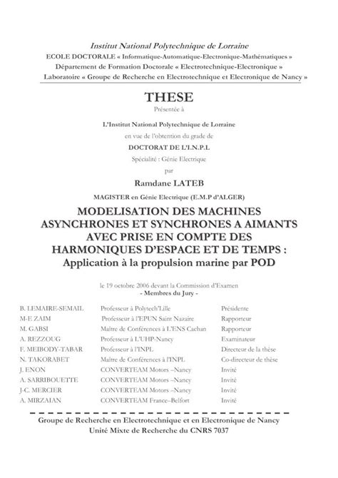 Pdf Modelisation Des Machines Asynchrones Et Synchrones A Aimants