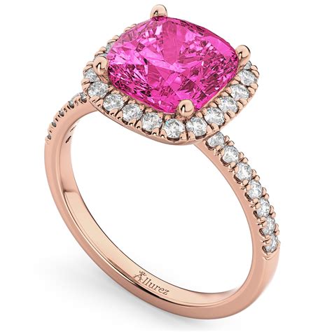 Cushion Cut Halo Pink Tourmaline Diamond Engagement Ring K Rose