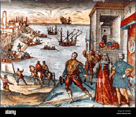 Columbus 16th century engraving Stock Photo - Alamy