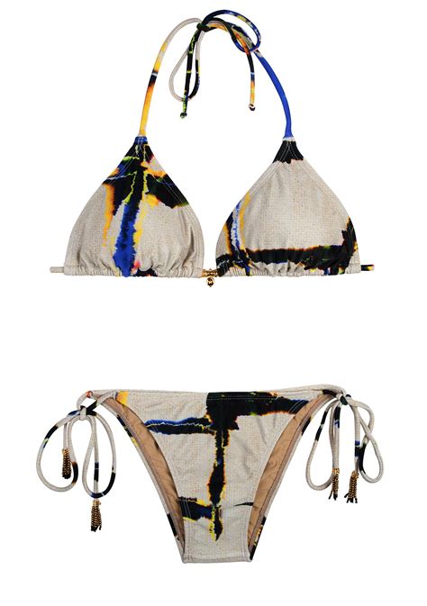 Bikini Brésilien Beige Et Haut Triangle String Halter Bikini Xadrez