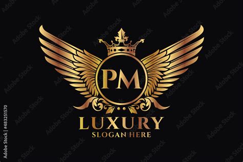 Luxury royal wing Letter PM crest Gold color Logo vector, Victory logo ...