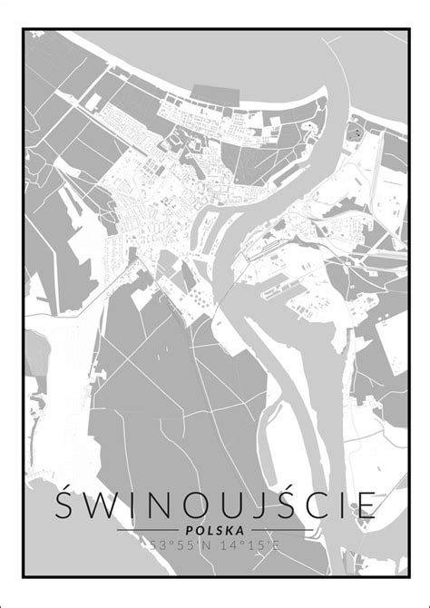 Galeria Plakatu Plakat Świnoujście mapa czarno biała 50x70 cm