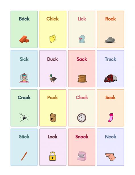 Consonant Digraphs Ck Sound Words With Pictures Worksheet Pdf