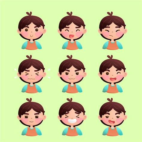 Premium Vector Boy Character With Different Facial Expressions For