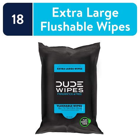 Dude Wipes Unscented Flushable Wipes, Resealable Travel Pack, 18 Wipes