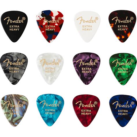 Fender 351 Shape Celluloid Medley Guitar Picks 12 Pack Extra Heavy 12