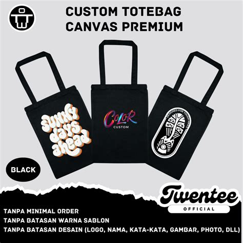 Jual TWENTEE Sablon DTF Custom Totebag Kanvas Hitam Premium 30x40 Cm