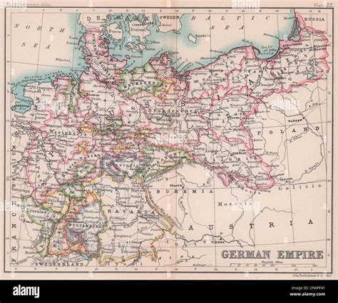 German Empire. Germany Prussia Poland. BARTHOLOMEW 1893 old antique map ...