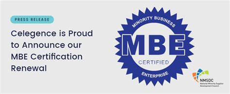 Celegence is Proud to Announce our MBE Certification Renewal