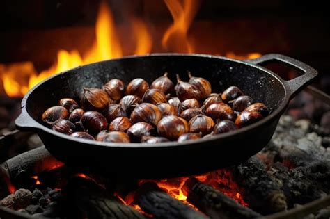 Premium AI Image | Chestnuts Roasting In Pan Over An Open Fire Generative AI