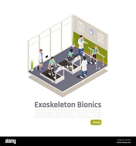 Rehabilitation For Disabled People Wearing Exoskeleton Isometric Poster