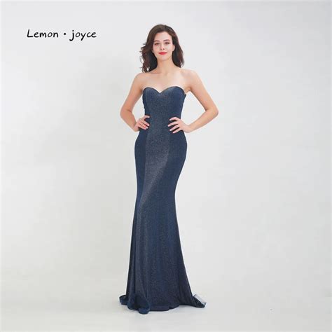 Lemon Joyce Navy Blue Evening Dresses Long 2020 Sexy Sweetheart Simple