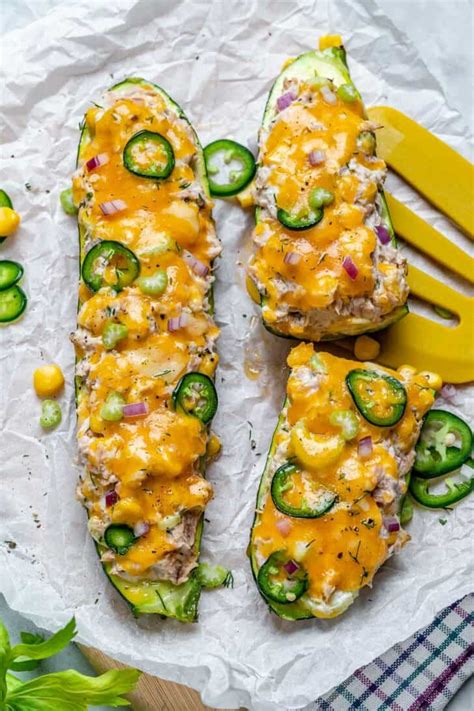 Low Carb Tuna Melt Zucchini Boats Recipe Healthy Fitness Meals