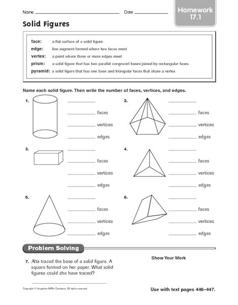 Solid Figures Homework 17 1 Worksheet For 4th 5th Grade Lesson Planet