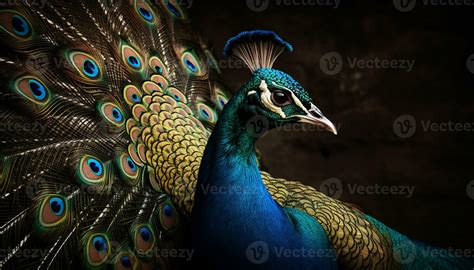 Majestic Peacock Displays Vibrant Multi Colored Feather Elegance