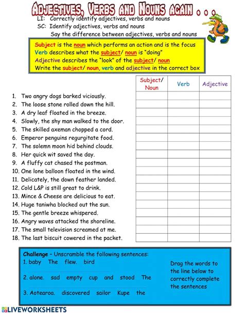 Nouns Adjectives Verbs And Adverbs Worksheets Nouns And Adje