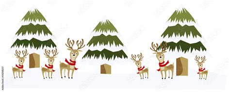 PNG Christmas border with snow, reindeer and Christmas trees. Stock Illustration | Adobe Stock