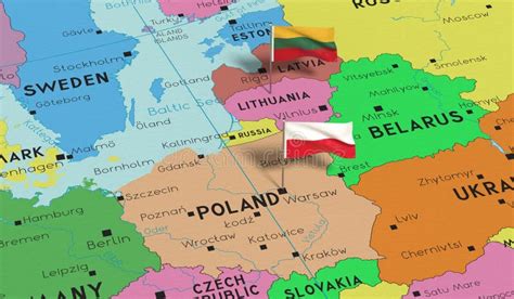 Poland and Lithuania - Pin Flags on Political Map Stock Illustration ...