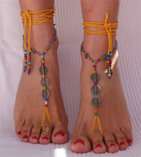 Mustard Yellow Spiral Barefoot Sandals Antique Bronze Foot Jewelry