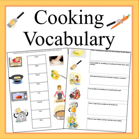 Spanish Cooking Terms Vocabulary Matching Worksheet Answer Key