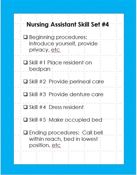 Nursing Assistant Clinical Skills Task Cards (Nursing Aide, Clinical ...