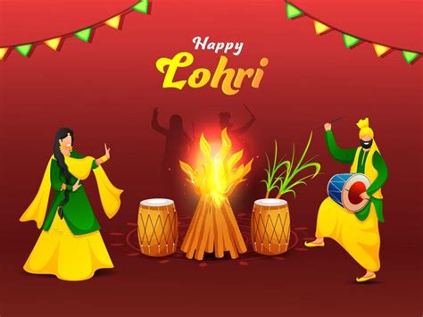 Premium Vector Cartoon Punjabi Couple Doing Bhangra Dance With Dhol