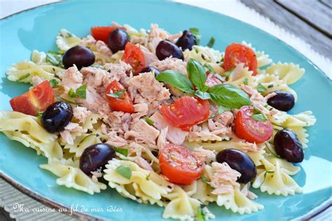 Recette de Salade de pâtes farfalle au thon olives tomates cerise et