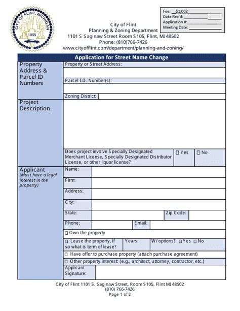 City Of Flint Michigan Application For Street Name Change Fill Out