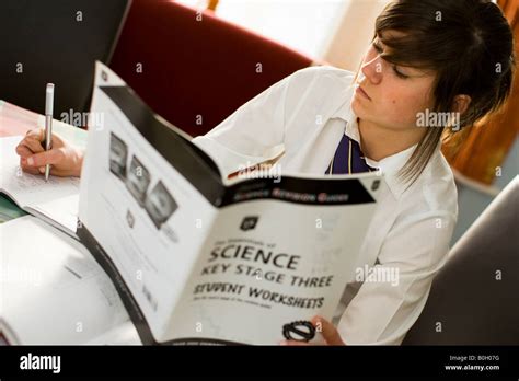 School Girl Doing Science Homework Stock Photo Alamy