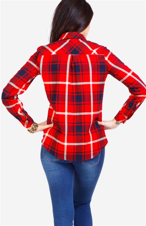 Shoulder Studded Plaid Shirt In Red Dailylook