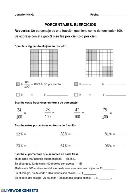 Porcentajes Ejercicios Ficha Interactiva Mary Diagram Mental The Best