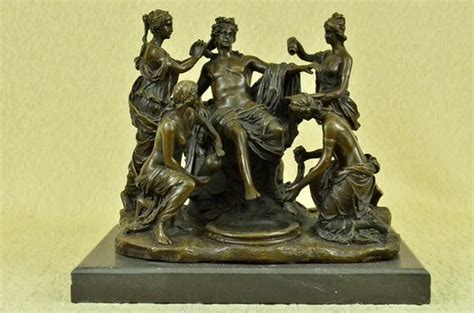 At Auction Original Signed Greek God Pampered By 4 Nude Woman Mythology Bronze Sculpture