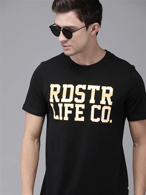 Buy The Roadster Lifestyle Co Men Black Brand Carrier Printed Round Neck Pure Cotton T Shirt