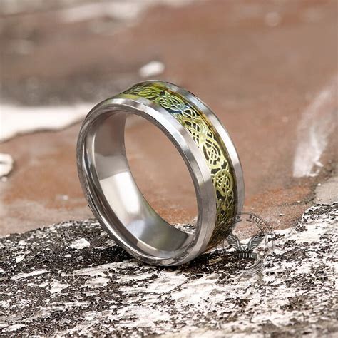 8mm Dragon Pattern Titanium Band Ring Gthic